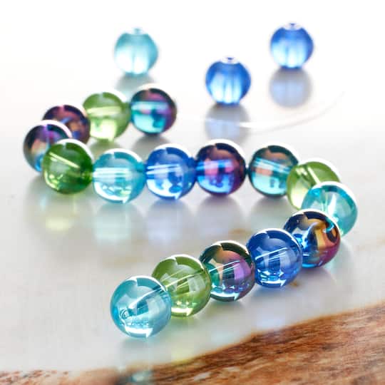 12 Pack: Sea Breeze Glass Round Beads, 10mm by Bead Landing™